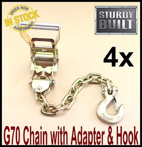 4x Chain Ratchet Strap Tie Down G70 Flatbed Tow Truck Hauler Car Carrier Wrecker - Picture 1 of 1