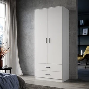 2 Door 2 Drawer High Quality Cupboard 180cm White Multi-purpose Wardrobes - Picture 1 of 18