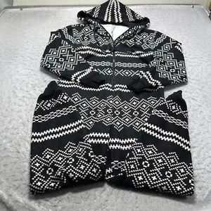 Fabletics Fleece Einteiler Overall mit Kapuze schwarz weiß Fair Isle Damen Größe S - Bild 1 von 11