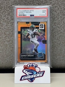 2022 Donruss Optic #206 Garrett Wilson /199 Orange Prizm - PSA 9 - RC Jets