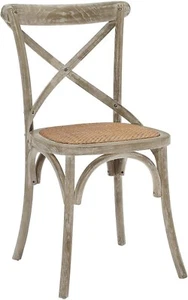 Modway Gear Rustic Modern Farmhouse Elm Wood Rattan Dining Chair in Gray - Picture 1 of 7