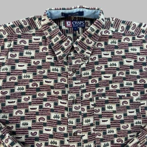 Vintage Chaps Ralph Lauren Shirt Mens Large Red Paisley Trees Boats Print Cotton - Picture 1 of 12