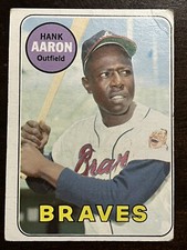 1969 Topps Baseball Card Hank Aaron #100 (crease and writing on back)
