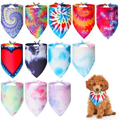 12 Piezas Tie Dye Perro Bandanas Lavables Arco Iris Triángulo Baberos para Conjunto de Fiesta Foto 1 de 4