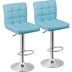 Set of Two Home Bar Stool Height Adjustable 360 Swivel Metal Frame, Blue - Picture 1 of 15
