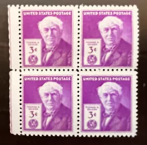 US #945 3c T. Edison Mint Block of 4 - Picture 1 of 2