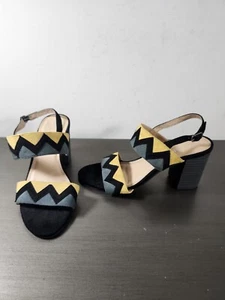 Coconuts By Matisse Merci Slingback BLK YEL Block Heels Sandals Shoes S 7M NWOB - Picture 1 of 11