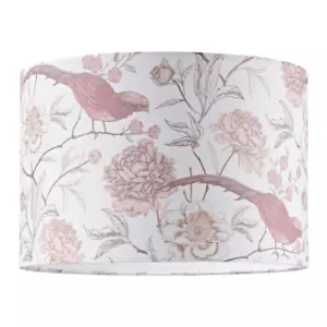 Traditional Cotton Lamp Shade with Pink Long Tailed Birds and Floral Decor by... - Picture 1 of 8
