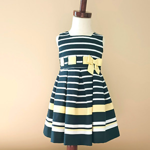 Jessica Ann Navy Striped Dress 2T Sleeveless with Yellow Ribbon Bow Easter