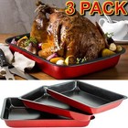 🔥3 PIECE LARGE NON STICK OVEN BAKING ROASTING PAN DISH ROAST TIN TRAYS SET BAKE