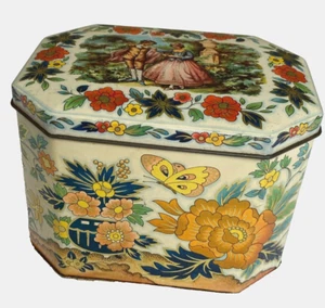 Vintage Metal Tin Tea Box lidded England Baker floral butterflies gold romantic - Bild 1 von 17