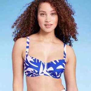 Kona Sol Women's Coral Print Underwire Bikini Top Blue (pick your size) - Picture 1 of 6