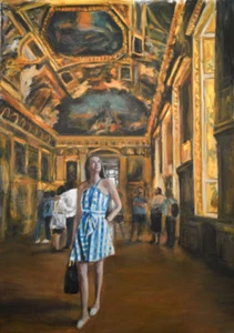 ORIGINALE ESCHA VAN DEN BOGERD Al Louvre Parigi museo francese arte PITTURA AD OLIO - Foto 1 di 1