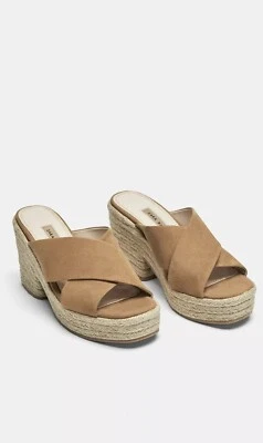 NIB Zara Beige Crossover Leather Wedges Sandals Heels Sz 7.5, 8, 38 2375/301 - Image 1 of 4