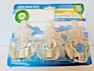 Air Wick Plug In Essential Oils Fresh Linen Scented, 3 Refills In 1 Pack New - Picture 1 of 6