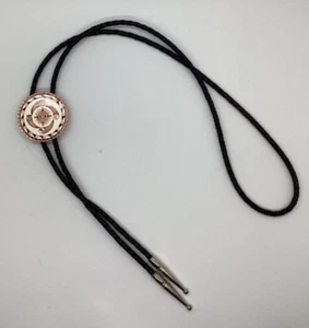 Western Bolo Tie with 4 Elements Design Silver Plated and Diamond Cut on Copper - Picture 1 of 5