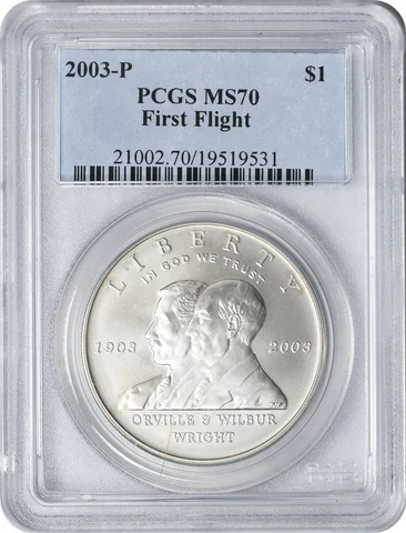 2003-P First Flight Commemorative Dollar MS70 PCGS Mint State 70 Cover