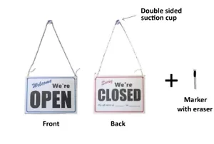 OPEN/CLOSED 30x22cm Laminated Paper Sign + marker with eraser + suction - Picture 1 of 5