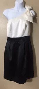 NWT Laundry Size 4 White And Black Satin One Shoulder Bow Dress Formal Party - Picture 1 of 9