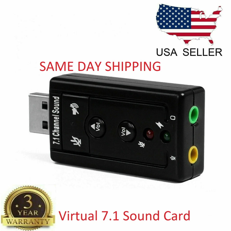 USB 2.0 External 7.1 Channel 3D Virtual Audio Sound Card Mic Adapter Laptop PC  - Image 1 of 4