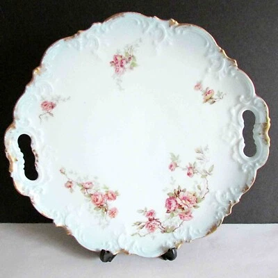 Plato de Pastel Limoges A K Francia De Colección Rosas Rosas 10.25" Mango Porcelana GRATIS SH Foto 1 de 4
