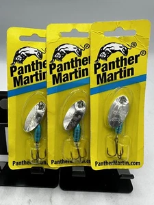 3 señuelos Panther Martin Trucha Spinners 1/4 oz hoja de plata talla 6 azul - Imagen 1 de 4