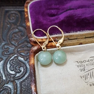 9ct Gold Earrings, Natural Burmese Jade Dangle, Leverback, 9k Gold, 375,Delicate - Picture 1 of 7