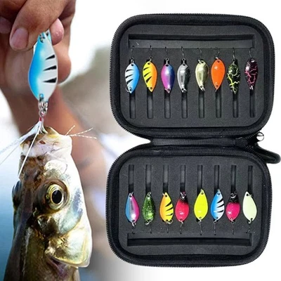 16X Spoon Spinner Fishing Set Trout Spoons Mit Tasche Barsch Raubfisch Angeln DE - Bild 1 von 4