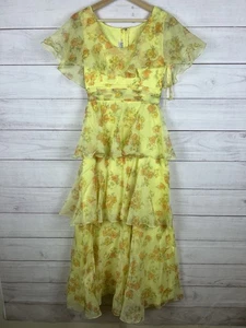 Vintage Sylvia Ann Floral Yellow Dress 70s 80s Size 12 Small Or XS - Picture 1 of 10
