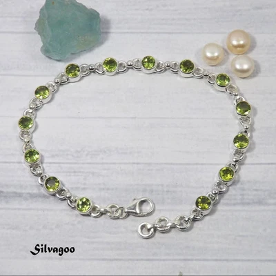 Peridot Bracelet 925 Sterling Silver – August Birthstone Adjustable Jewelry - Image 1 of 4