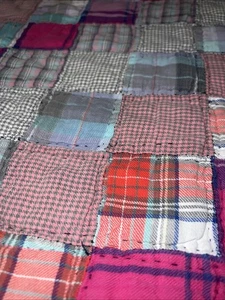 "De colección Cosido a Mano Madrás Cuadros Diamante Parche Trabajo Edredón Distress 75x60"" Artesanía" - Imagen 1 de 12