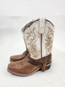 Dan Post Girl's Lil Myra Brown & White Western Square Toe Cowgirl Boots Sz 13.5 - Picture 1 of 15