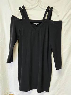 Vestido de viaje negro Boston apropiado hombro frío M elástico ceñido al cuerpo Foto 1 de 4