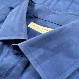 Burberry London Men’s Nova Check Plaid Long Sleeve Shirt 17/43 Navy Cotton - Picture 1 of 10