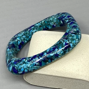 Turquoise Bangle Square Bright Dark Blue Stone Inlay Chunky Retro Chakra 8.25" - Picture 1 of 12