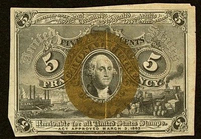 US 5c Fractional Currency Note Washington 2nd Issue March 3, 1863     FR 1232 - Image 1 of 2