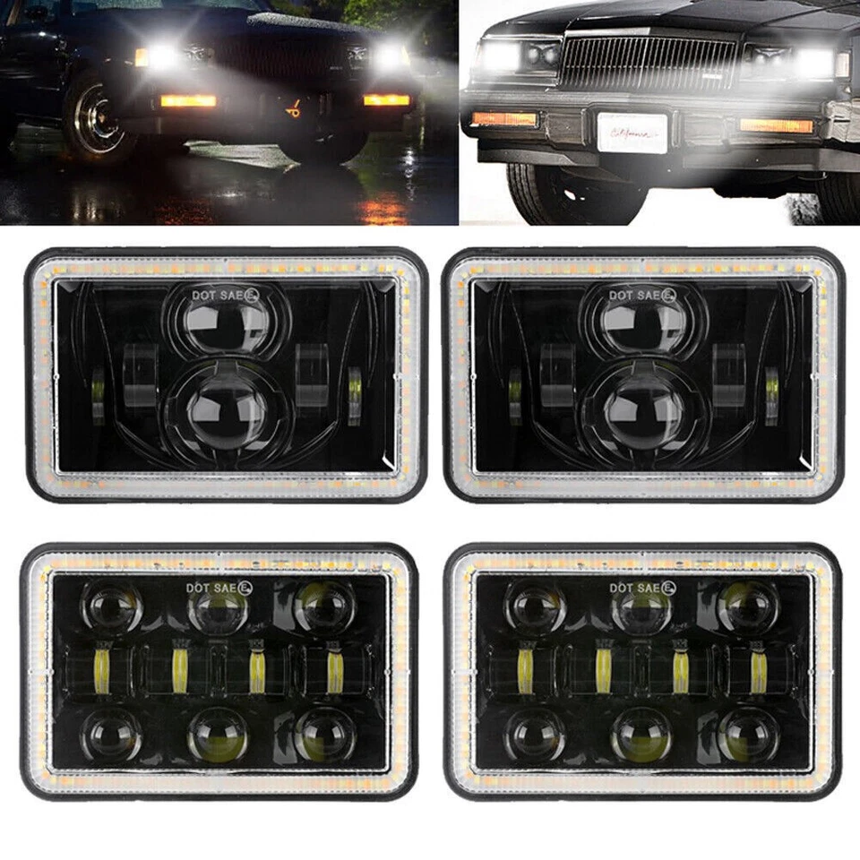 For Oldsmobile Delta 88 1976-1986 4PCS 4x6" LED Headlights Hi/Lo DRL Angel Eyes - Изображение 1 из 4