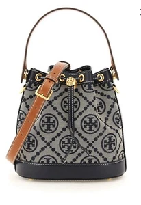 Tory Burch Tory Navy T Monogram Jacquard Bucket Bag $468 - Picture 1 of 5