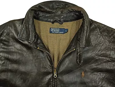 *HOT VTG Men's POLO RALPH LAUREN @ DETROIT LAMBSKIN LEATHER LINED BROWN Jacket L - Image 1 of 4