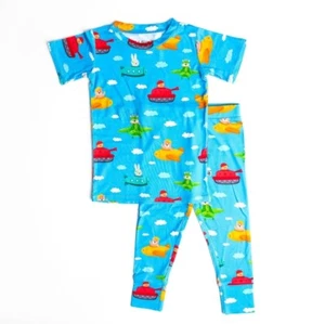 Little Bum Bums Bamboo 2 Piece Pajamas Ready Jet Go Size 7/8 - Picture 1 of 2