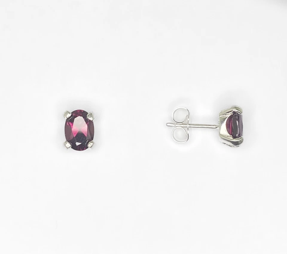 7 x 5 mm Oval Wine Pyrope Garnet Sterling Silver Center Post Stud Earrings - Image 1 of 3