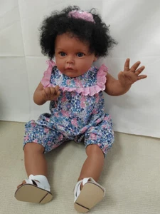 24in Reborn Baby Doll Toddler Girl Dark Brown Skin African Afro Hair Vinyl Toys - Picture 1 of 19
