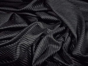 Coated Ottoman Rib Stretch Jersey Fabric, Per Metre - Plain - Black - Picture 1 of 3