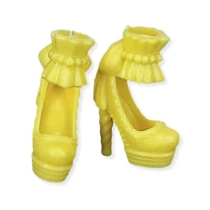 Barbie Fashionista High Spiral Heels Yellow Ruffle Ankle Bow Platform Shoe - Picture 1 of 3