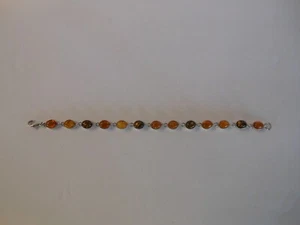 Vintage Sterling Silver .925 Multi Colored Baltic Amber Oval Link Bracelet 7.5" - Picture 1 of 6