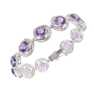 Natural Purple Amethyst gemstone Sterling Silver Women Tennis Bracelet 7" inches - Picture 1 of 6