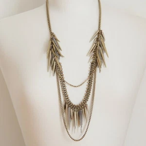 FASHION NECKLACE 35" GOLD SPIKY SPIKES CRYSTALS ANTIQUE PLATING SILVER CHAINS - Picture 1 of 1