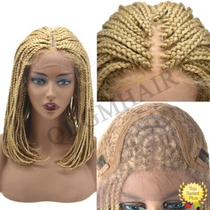 Swiss Lace Front Cornrow Box Braided Women Wig Short Lightweight Synthetic Ombre - Picture 1 of 18