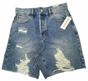 PacSun High Rise Boy Shorts Damen 27 Distressed Denim Blau Jeans Cutoffs  - Bild 1 von 5