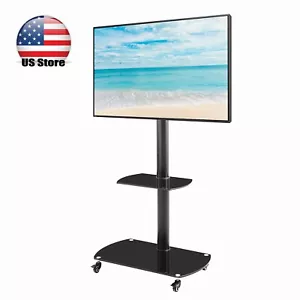 Swivel Floor TV Stands Tempered Glass Shelf for 32 37 40 43 47 50 55 60 65 in TV - Picture 1 of 10